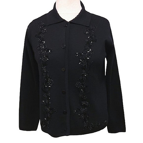 Vintage The Work Beaded Wool Blend Cardigan- Sz. SP - Picture 1 of 7